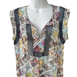 Daniel Rainn Semi-Sheer Top size Small / Medium Stamp, Cap sleeve, Crochet